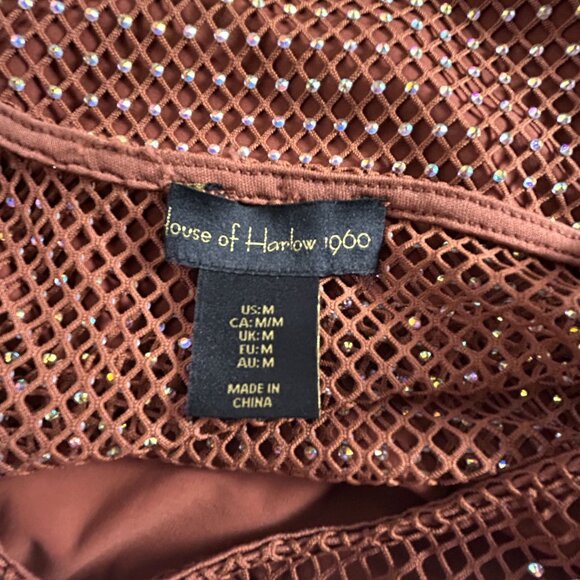 House of Harlow 1960 Womens Mesh Sweater/Top Medium Rhinestones Brown Metallic - Picture 3 of 8